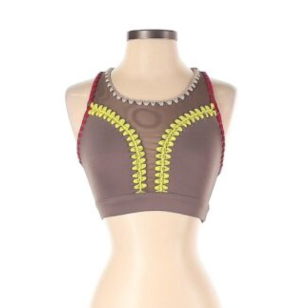 Carbon38 Women Gray Embroidered Sports Bra XS